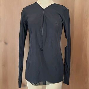 Petit Pois By Viviana G Long Sleeve Mesh Top Size Large Black Zipper‎ Front